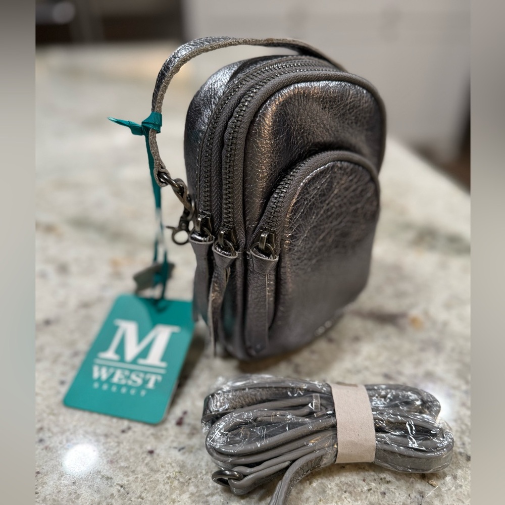 Montana West Metallic Pewter Silver Crossbody Mini Backpack Bag